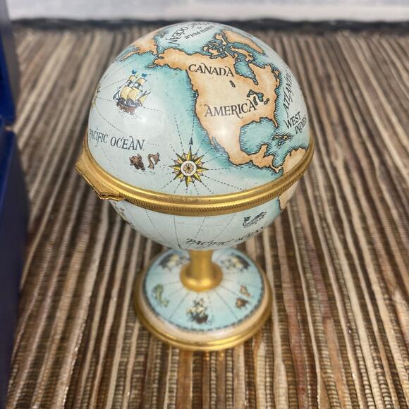 Halcyon Days Enamels Pedestal World Terrestrial Globe Miniture Desk Clock - Picture 1 of 13